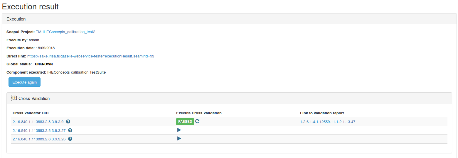 Execution result page with cross validation logs